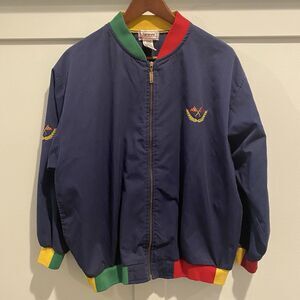 Janeve Jacket Women’s Small Navy Blue Colorblock‎ Nautical Crest Zip Vintage